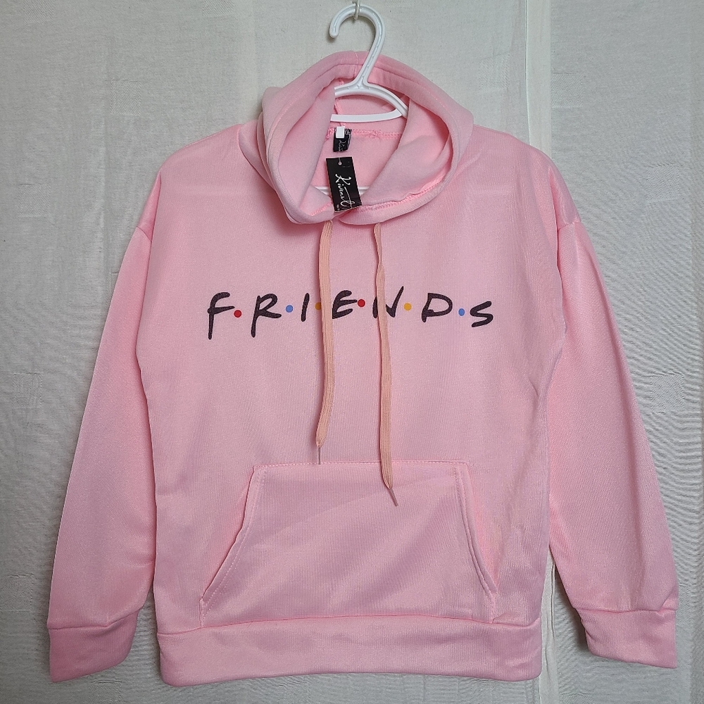 Kivenst Women's Baby Pink Casual Friends Colorful Long Sleeves Hoodie Sweater